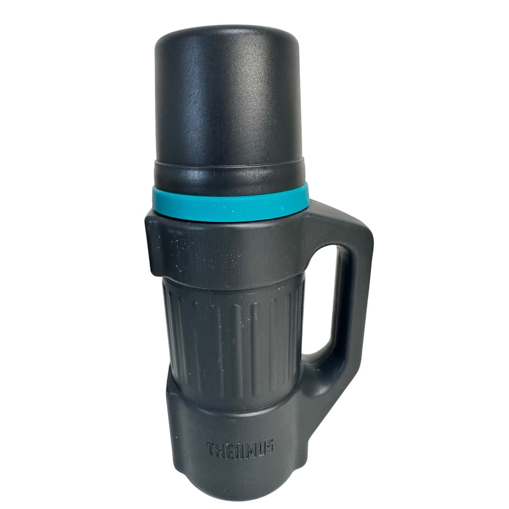 Thermos Vacuum Insulated Bottle Large Black Teal Rugged Handle Made in USA